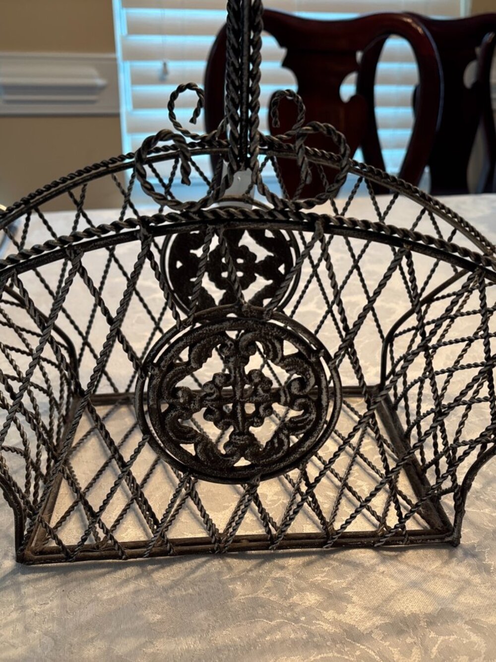 Twisted Wire Black/Gray Vtg French Country Basket Heavy Gauge 15" x 7" x 7"
